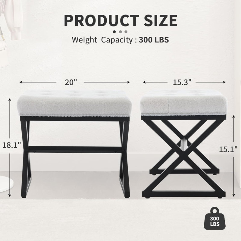 Vanity Stool Ottoman Bench With X Shaped Metal Legs Makeup Dressing Stool Seat Small Bench Ottoman Foot Rest For Vanity Living Room Bedroom